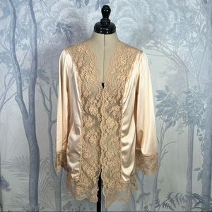 Henson & Kickernick Lace Trim Bed Jacket Short Kimono Open Robe Peach Tan S M